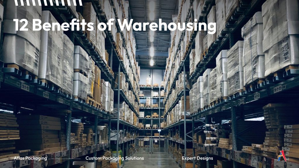 Warehouse with boxes on shelves